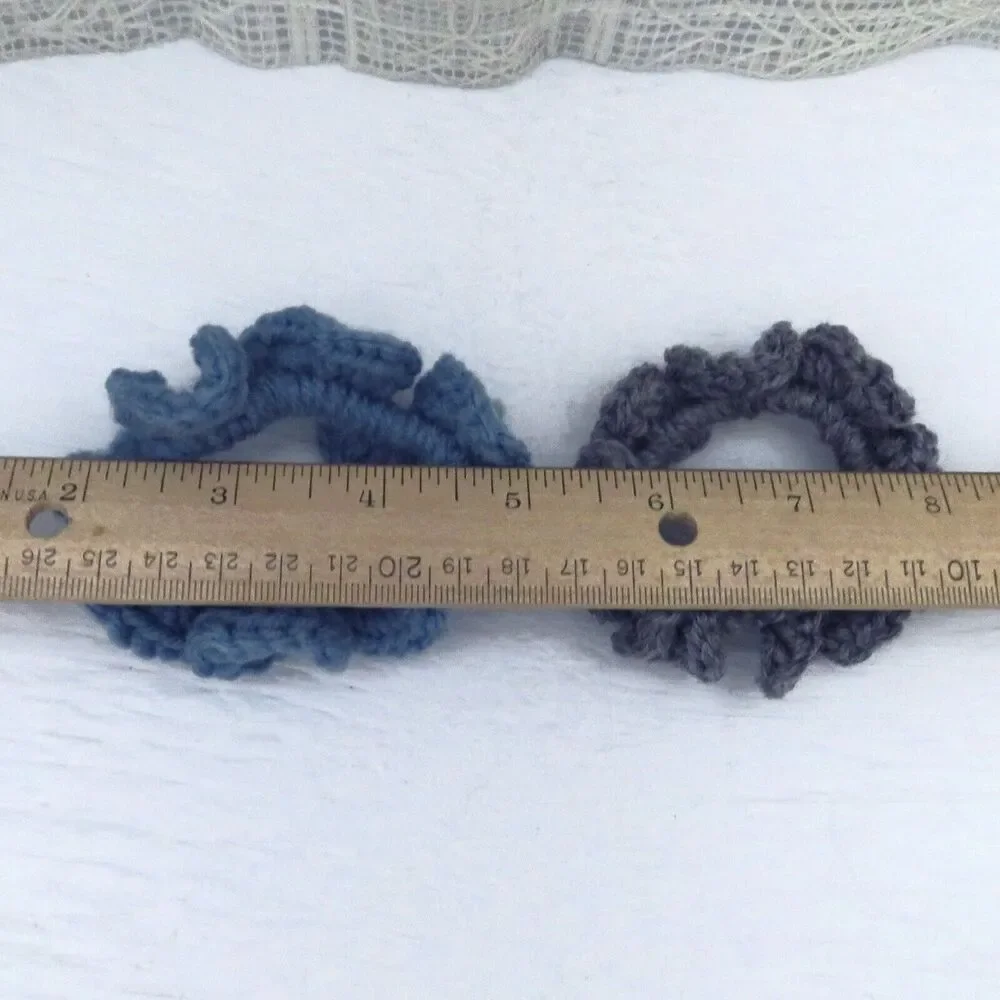 Handmade Crocheted Blue & Gray Scrunchies Set of 2, Mom Bun Holder, T-Shirt Tie